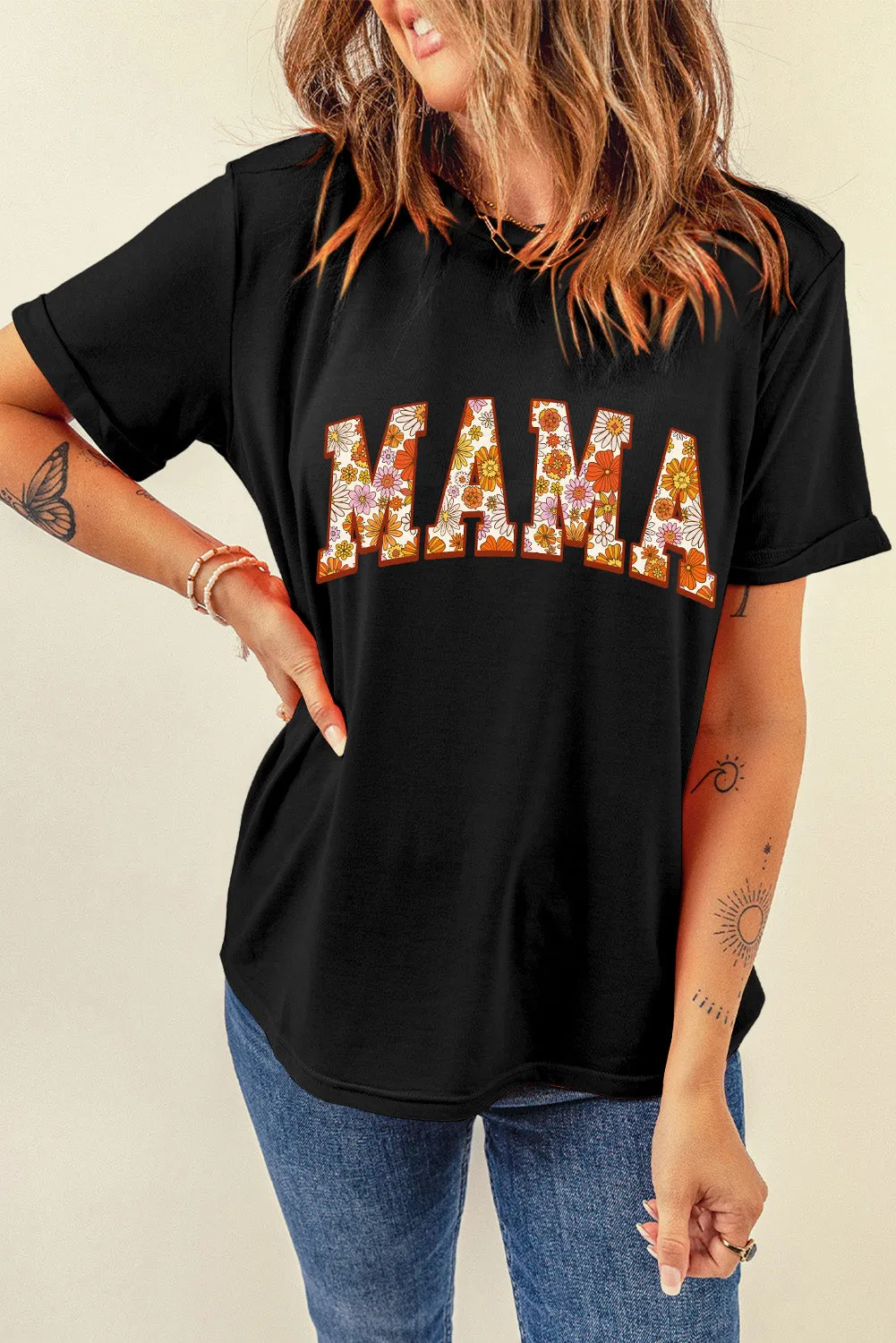 Sunny Flower MAMA Letter Graphic Tee