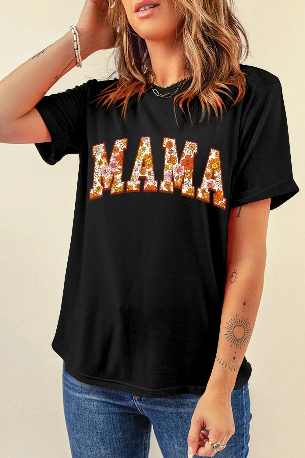 Sunny Flower MAMA Letter Graphic Tee