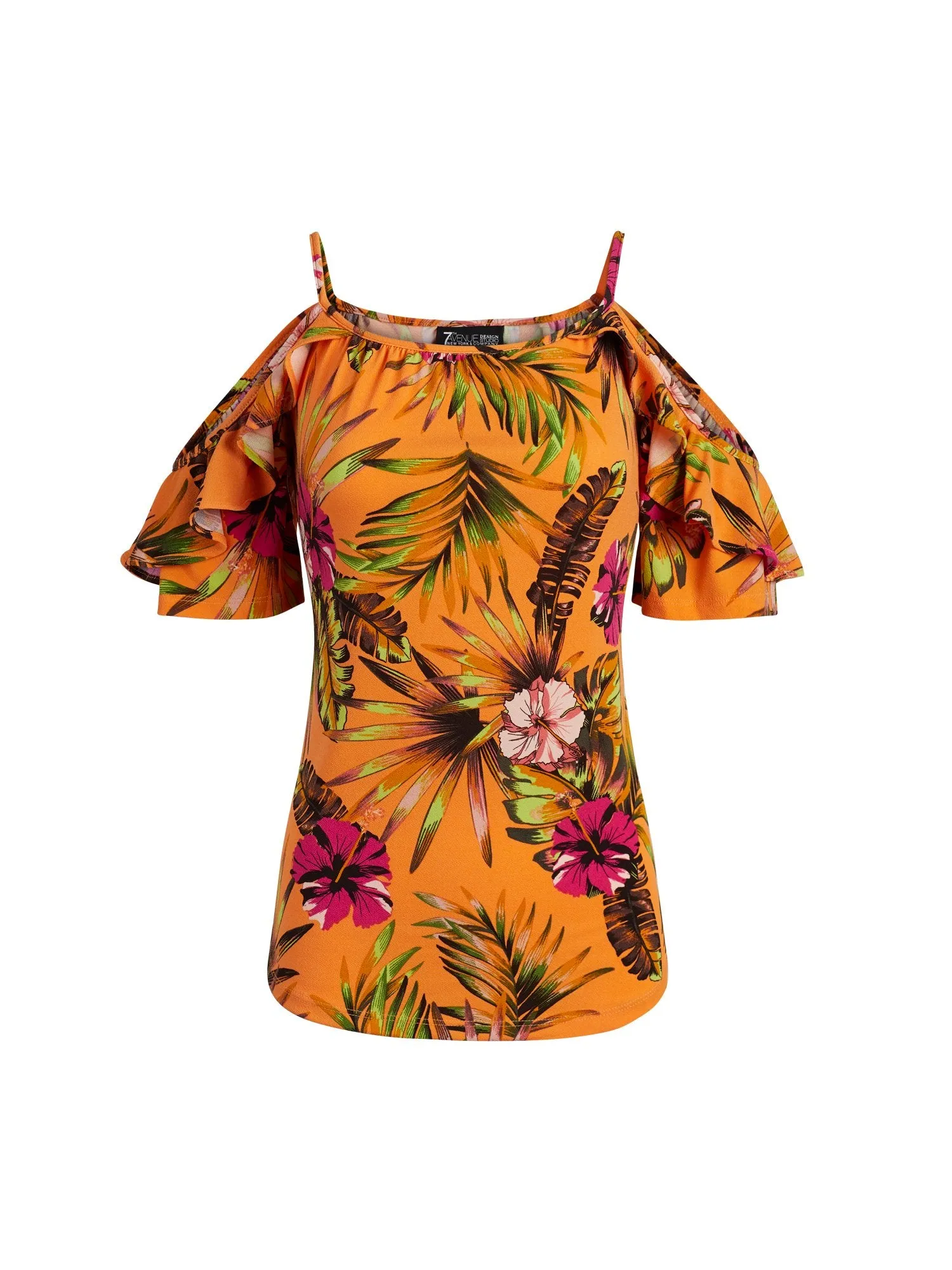 Tropical Floral Print Cold Shoulder Top