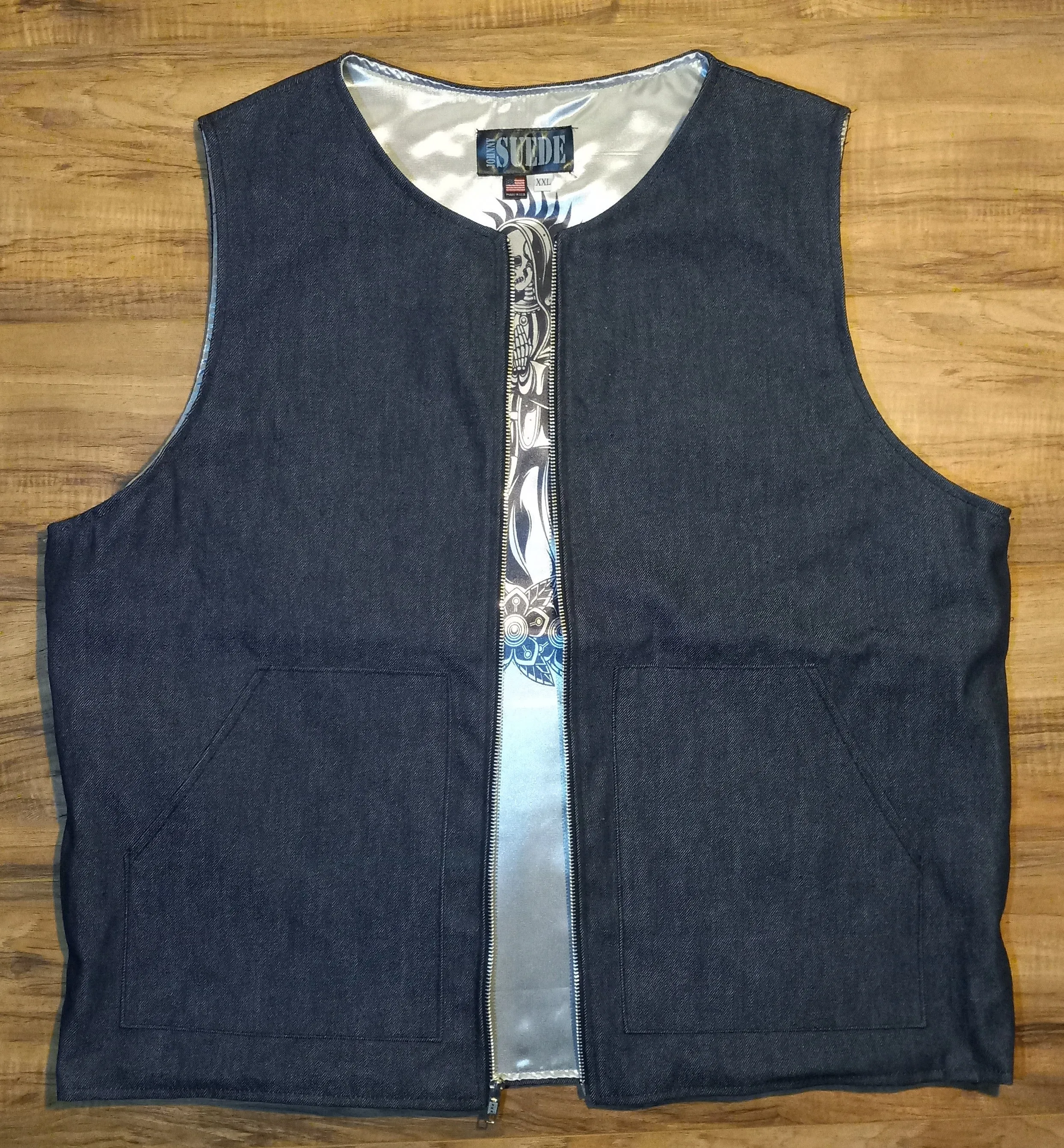 VEST - raw denim silver - skull virgin