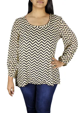 Womens Charming Chevron Scoop Neck Long Sleeves Blouse