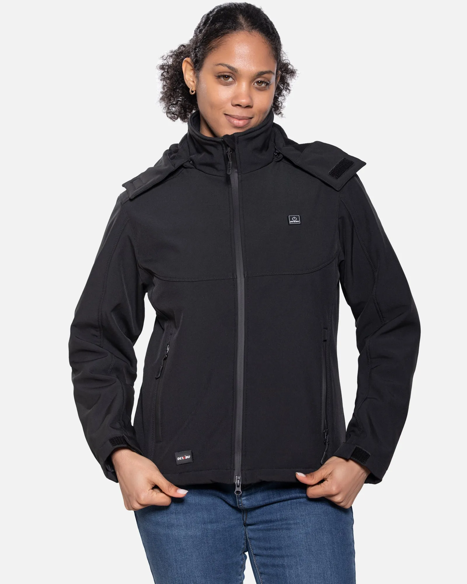 Women's Heated Jacket Detachable Hood With 12V Battery Pack - Black