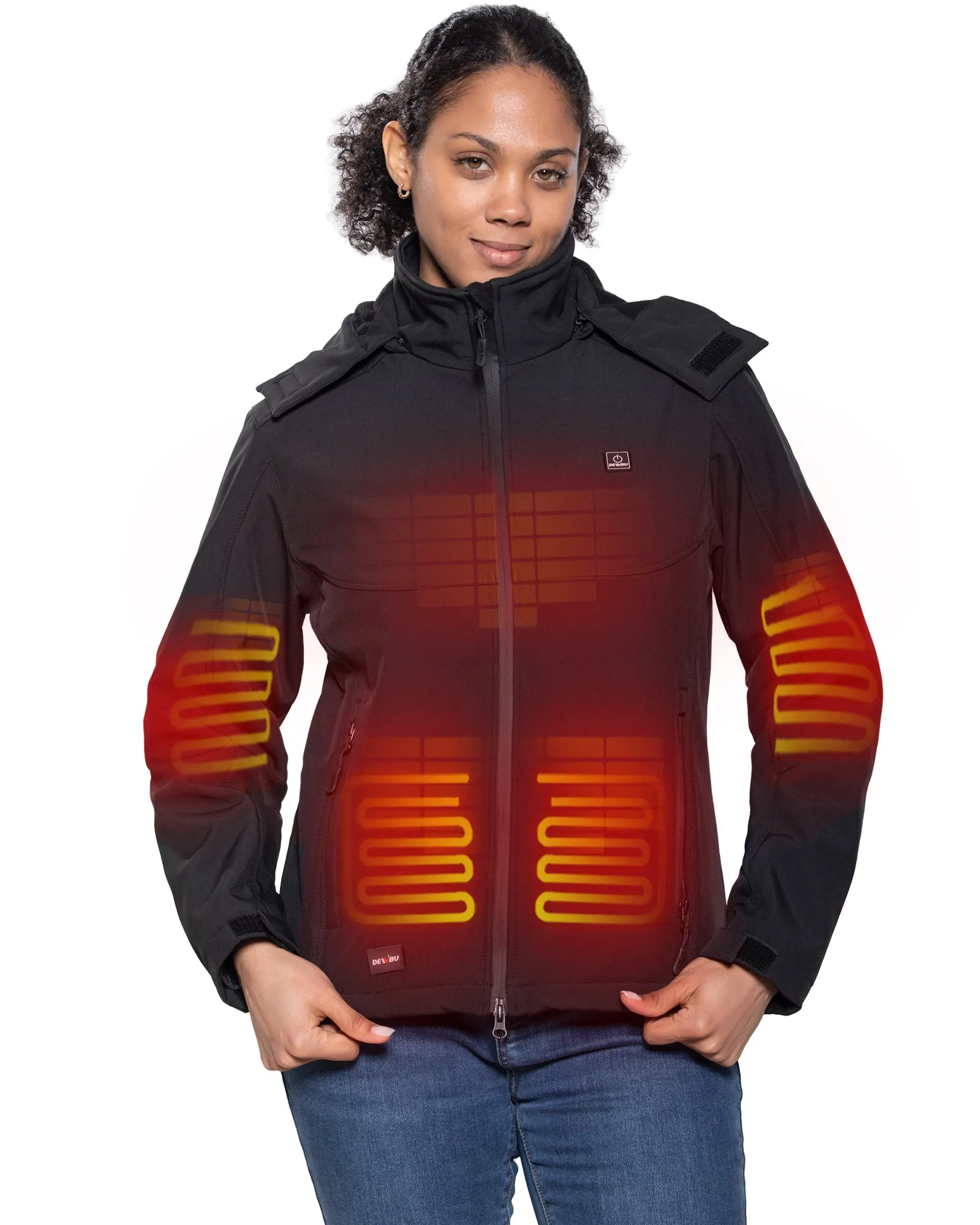 Women's Heated Jacket Detachable Hood With 12V Battery Pack - Black