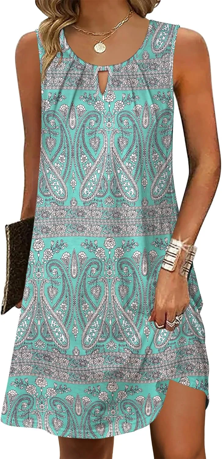 Zeagoo Casual Boho Sleeveless Sundresses with Pockets