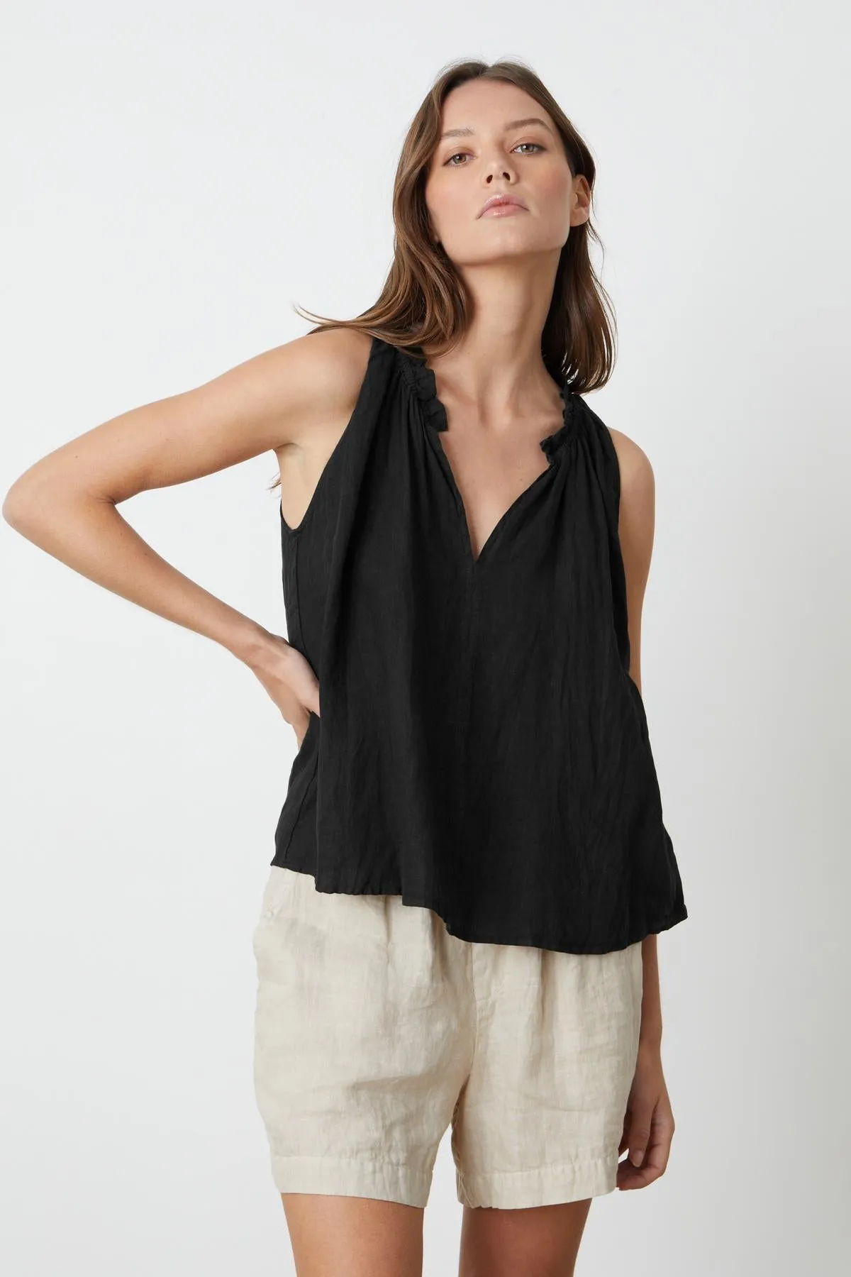 ZOEY LINEN V-NECK TANK TOP